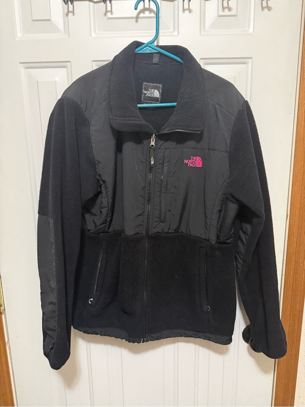 The North Face Black Teddy Fleece Jacket with Pink Logo
